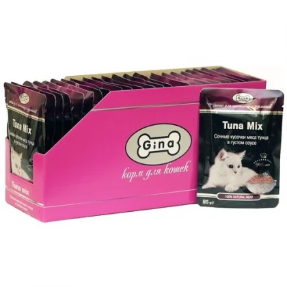 GINA TUNA MIX пауч для кошек сочные кусочки мяса тунца в густом соусе 85г арт. 101282971523 купить в Санкт-Петербурге недорого, цена 2220 руб. в интернет-магазине