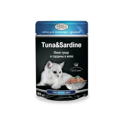 GINA Tuna&Sardine Консервы для кошек в желе с тунцом и сардинами 80г арт. 101477518903 купить в Санкт-Петербурге недорого, цена 179 руб. в интернет-магазине